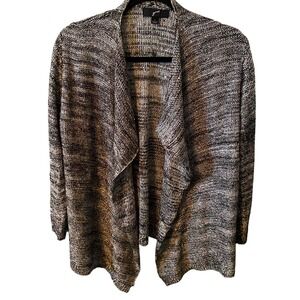 GNW Women's Gray Black Marled Knit‎ Waterfall Cardigan Sweater Size L
